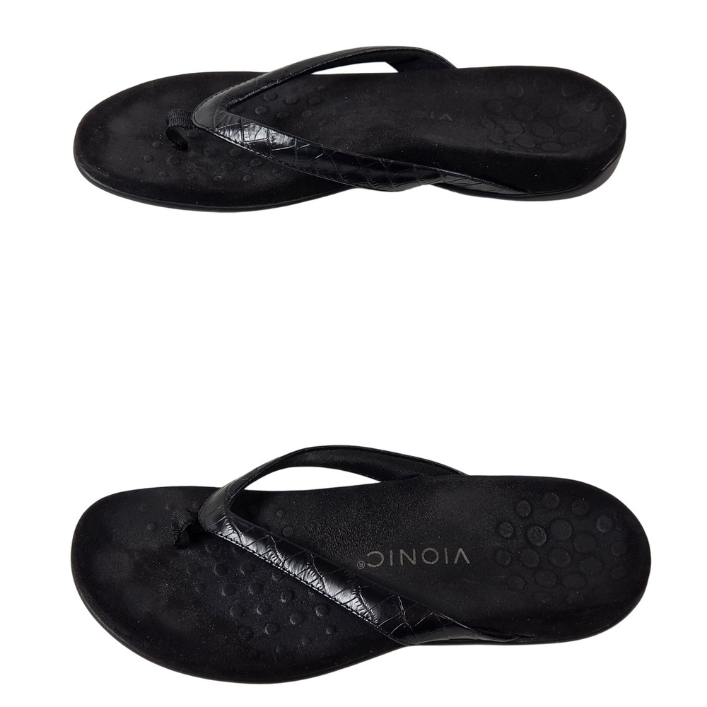 Vionic Black Flip Flops Slide Slip on Sandals Arch Support Foot Comfort Wm Sz 8